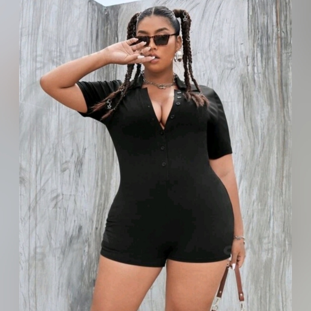 Black button up silk romper